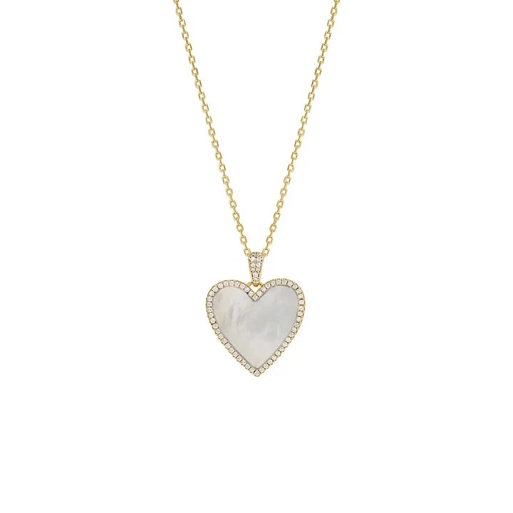 Gold Pave Outlined Heart Stone Necklace - Image 2