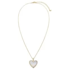 Gold Pave Outlined Heart Stone Necklace