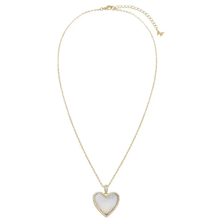Gold Pave Outlined Heart Stone Necklace