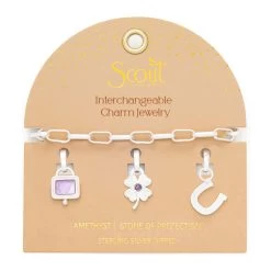 Protection Interchangeable Charm Bracelet In Amethyst Silver