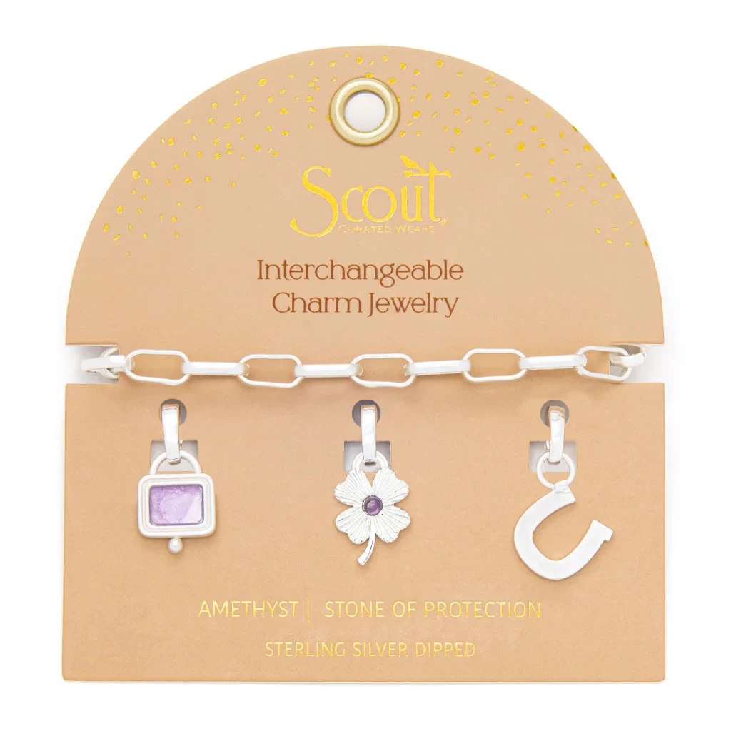 Protection Interchangeable Charm Bracelet In Amethyst Silver