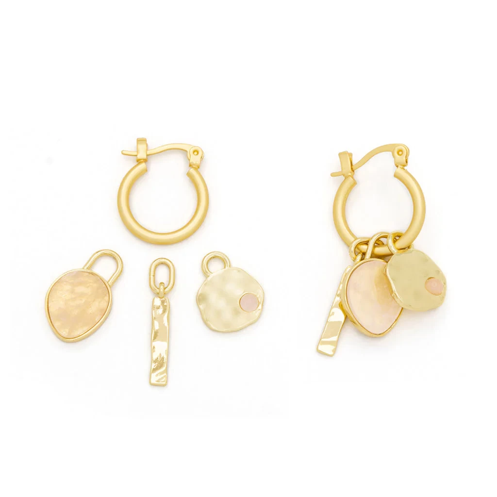 Love Interchangeable Charm Earrings In Rose Quartz Gold - Image 3