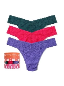 HANKY PANKY Set Of 3 Signature Lace Original Thongs In Purple/Pink/Green