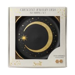 Crescent Dish & Gold Earring Set In Black
