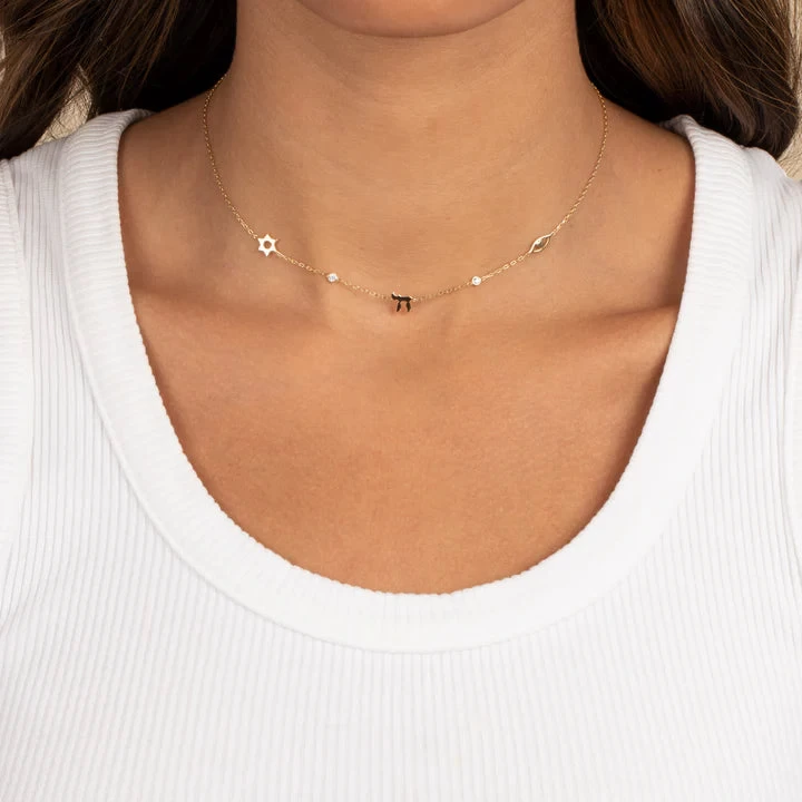 Jewish CZ Bezel Charm Necklace - Image 3