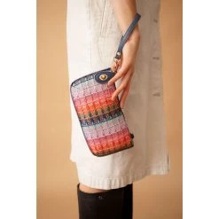 Deep Multi Woven Stripe Straw Mini Wristlet