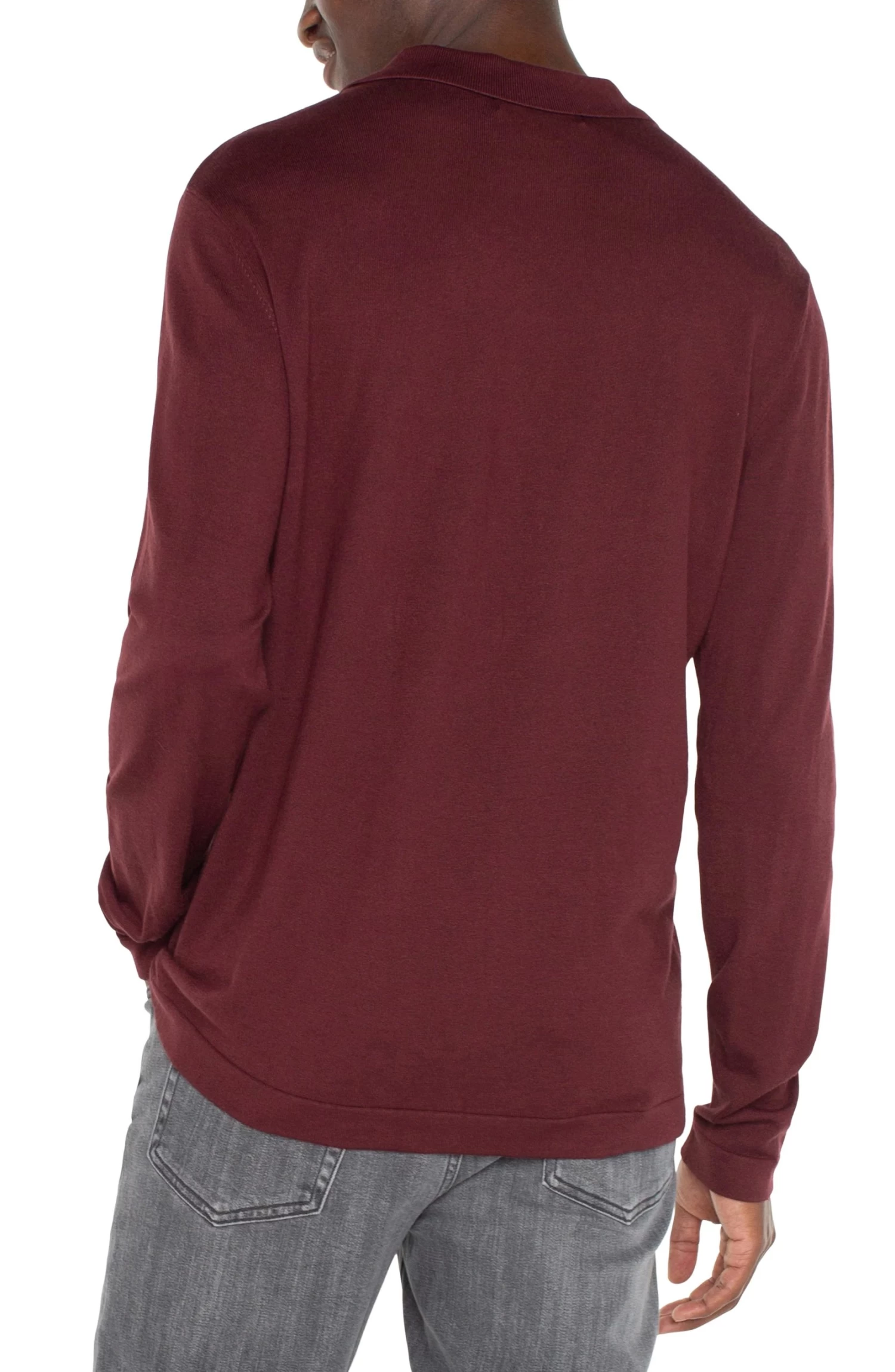 Long Sleeve Sweater Knit Polo In Burgundy - Image 2