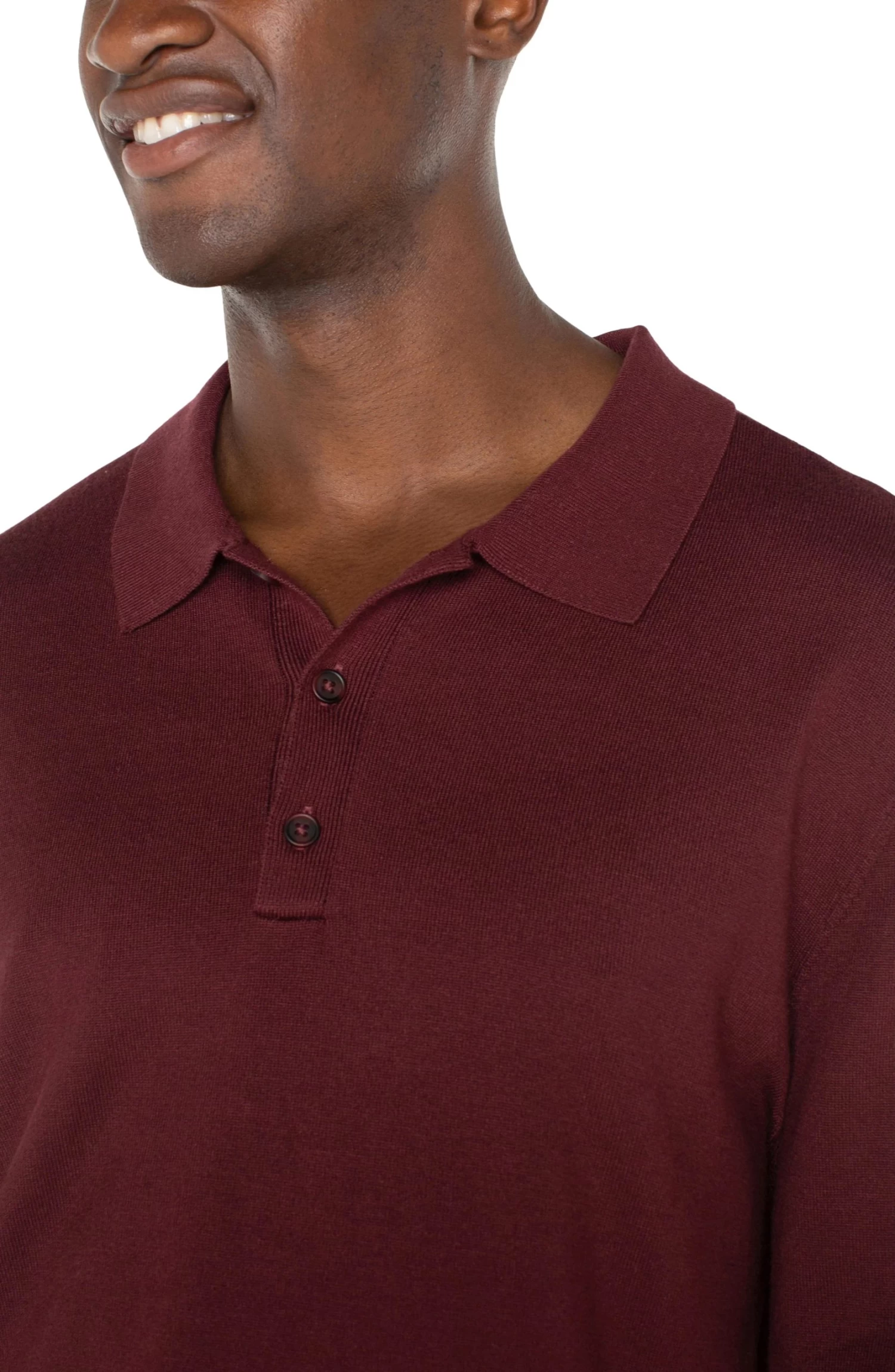 Long Sleeve Sweater Knit Polo In Burgundy - Image 3