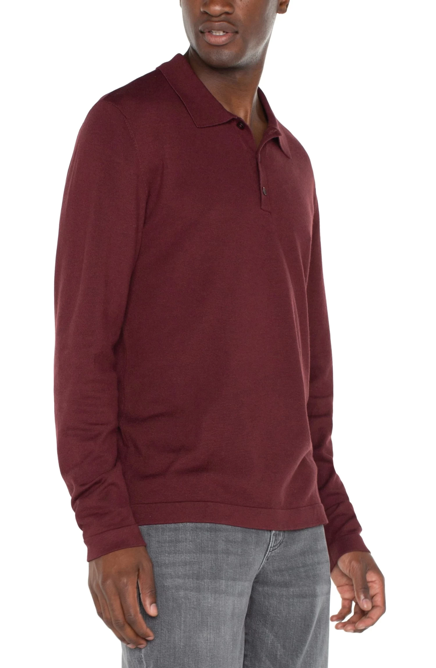 Long Sleeve Sweater Knit Polo In Burgundy - Image 4