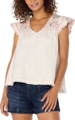Flutter Sleeve V-Neck Blouse