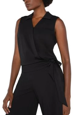 Black Self Tie Surplice Top