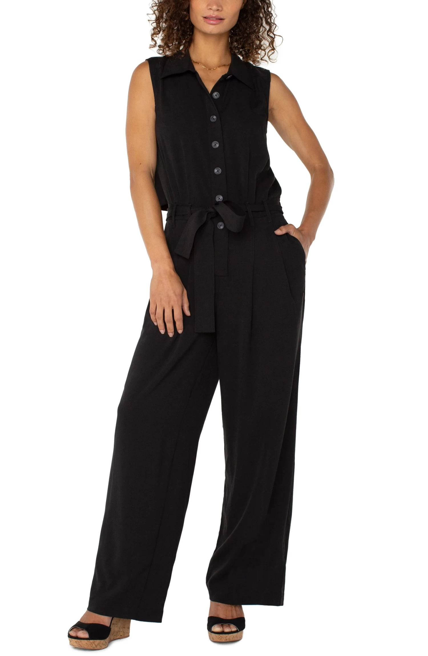Black Sleeveless Wide Leg Jumpsuit - Image 3