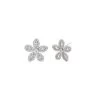 Pave CZ X Baguette Flower Stud Earrings In Silver