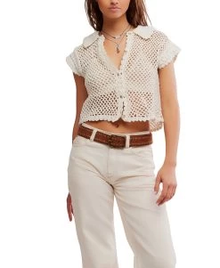 FREE PEOPLE Lily Crochet Top In Coconut Milk