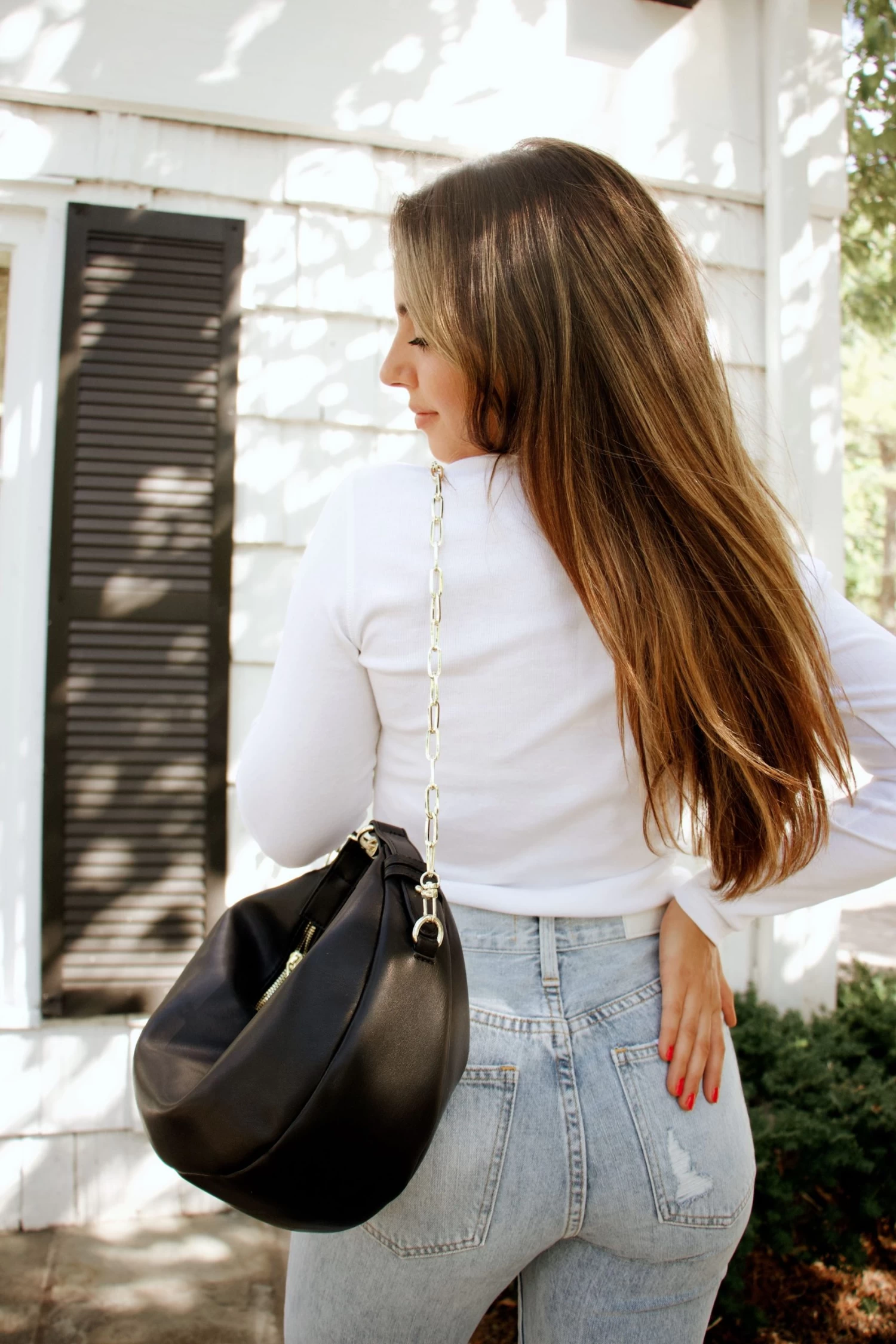 Long Sleeve Crew Neck In White - Image 3
