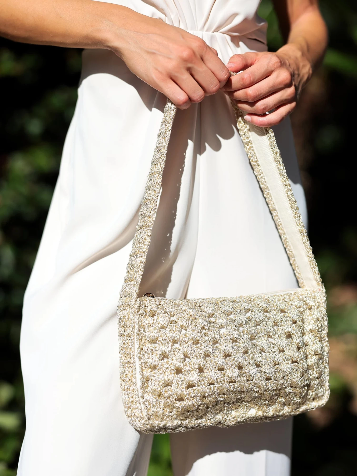 Luna Crochet Shoulder Bag In Natural - Image 3
