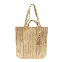 Jute Tote With Bead Tassel