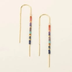 Thread Earrings In Dark Multi Gold