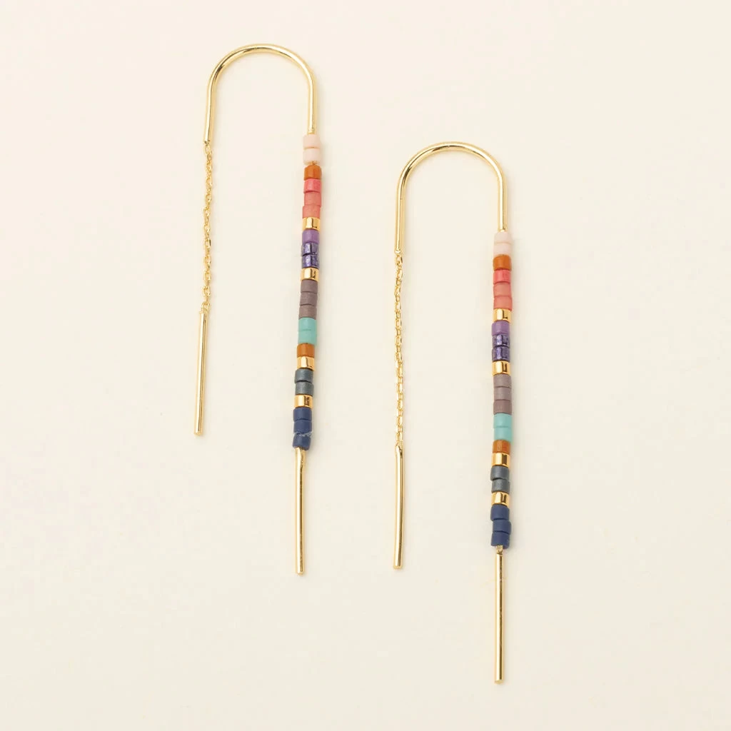 Thread Earrings In Dark Multi Gold