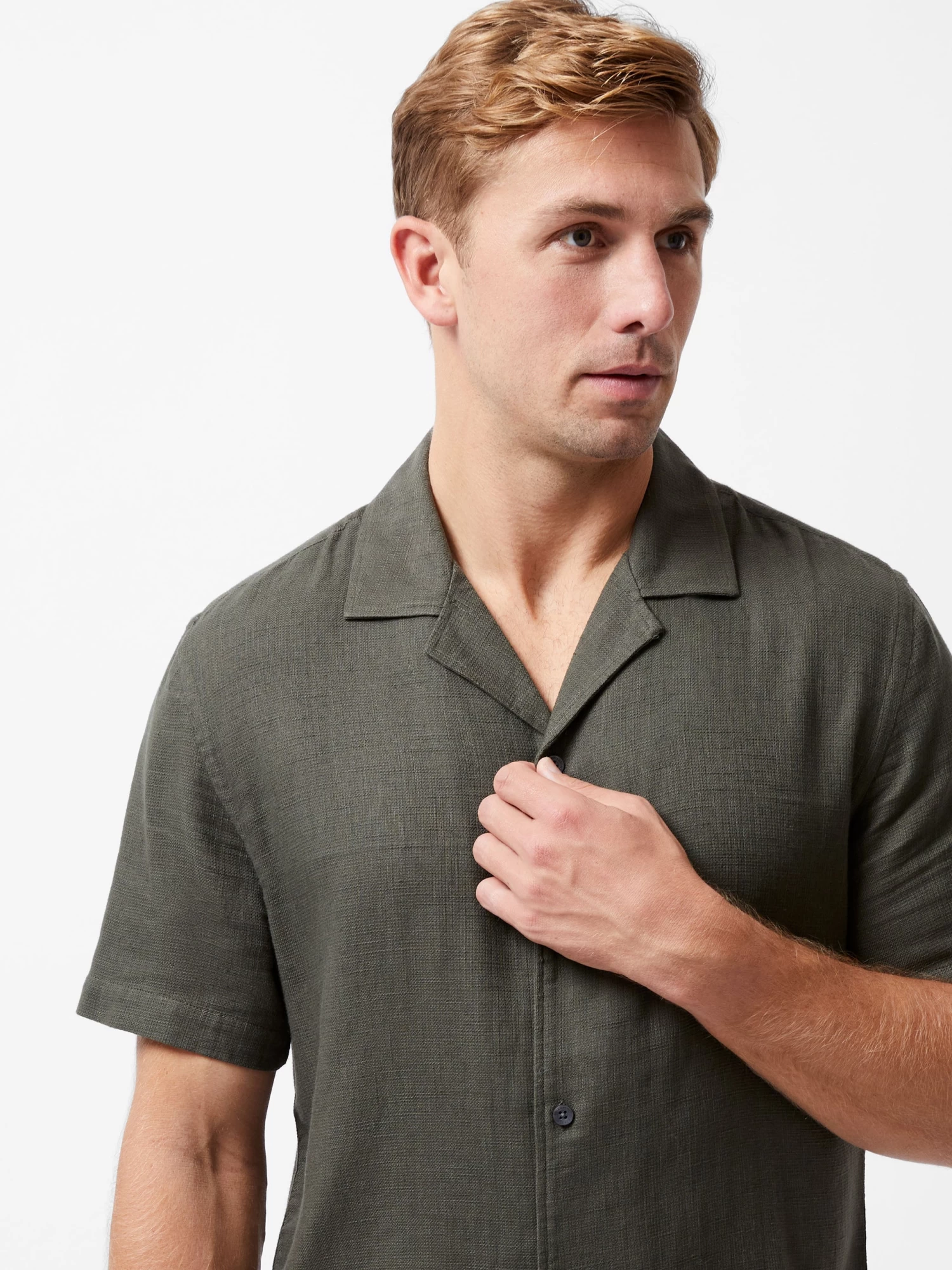 French Connection Matty Weave Revere Shirt In Khaki - Image 4