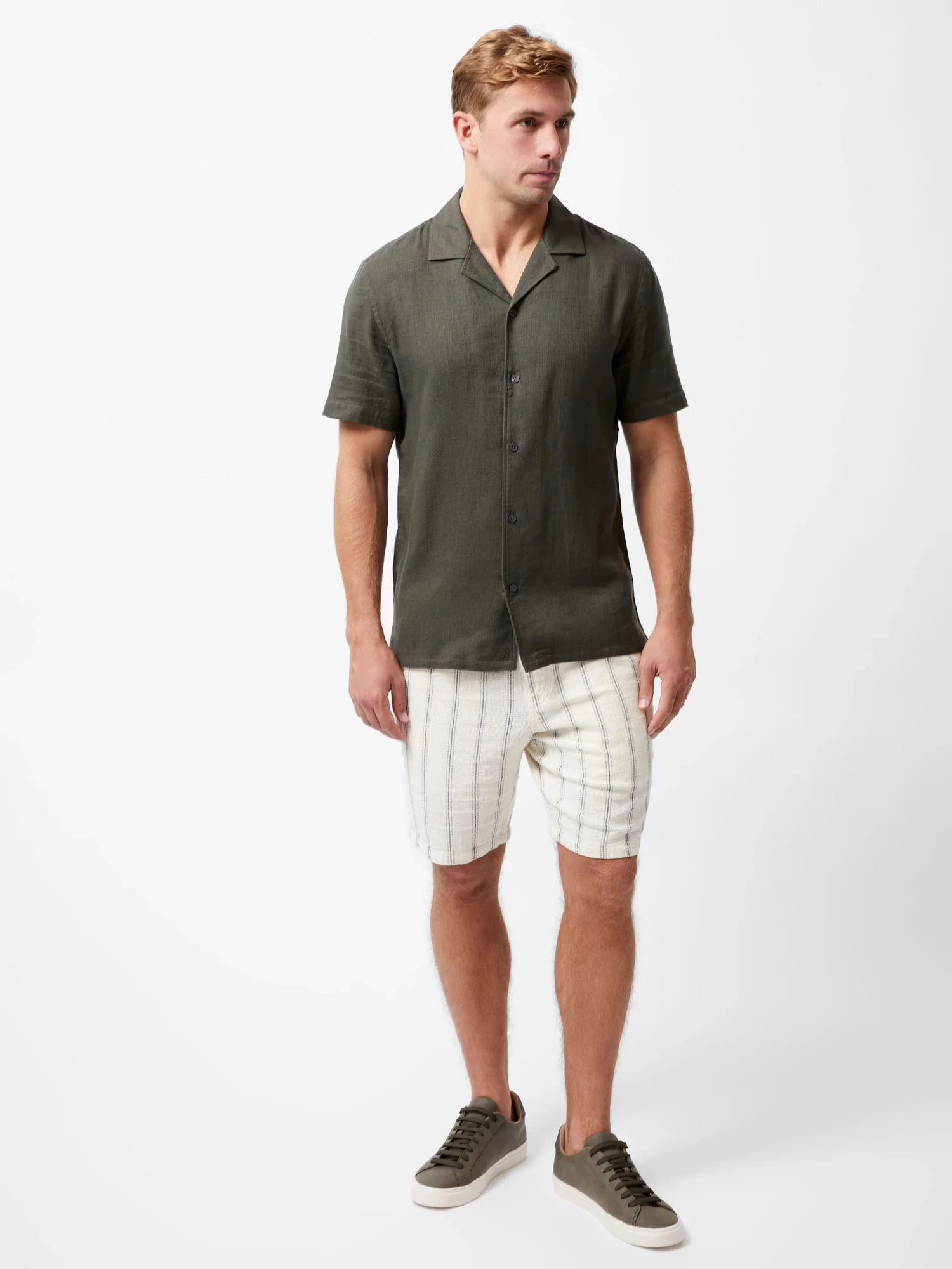 French Connection Matty Weave Revere Shirt In Khaki - Image 6