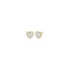 Mother Of Pearl Stone Pavé Heart Stud Earring