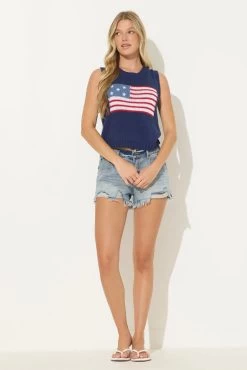 Navy American Flag Graphic Sweater Tank