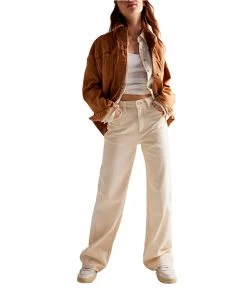 FREE PEOPLE Tinsley Baggy High Rise In Ecru