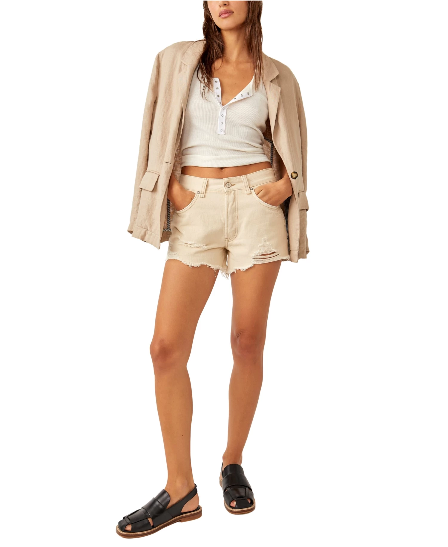 FREE PEOPLE Now Or Never Denim Shorts In Ecru - Image 2
