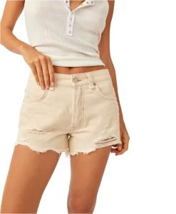 FREE PEOPLE Now Or Never Denim Shorts In Ecru