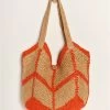 FREE PEOPLE Red Orange Mykonos Straw Tote