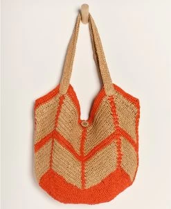 FREE PEOPLE Red Orange Mykonos Straw Tote