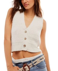 FREE PEOPLE WTF Ava Vest In Sugar Straw