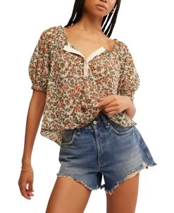 FREE PEOPLE Astra Peasant Top In Daisy
