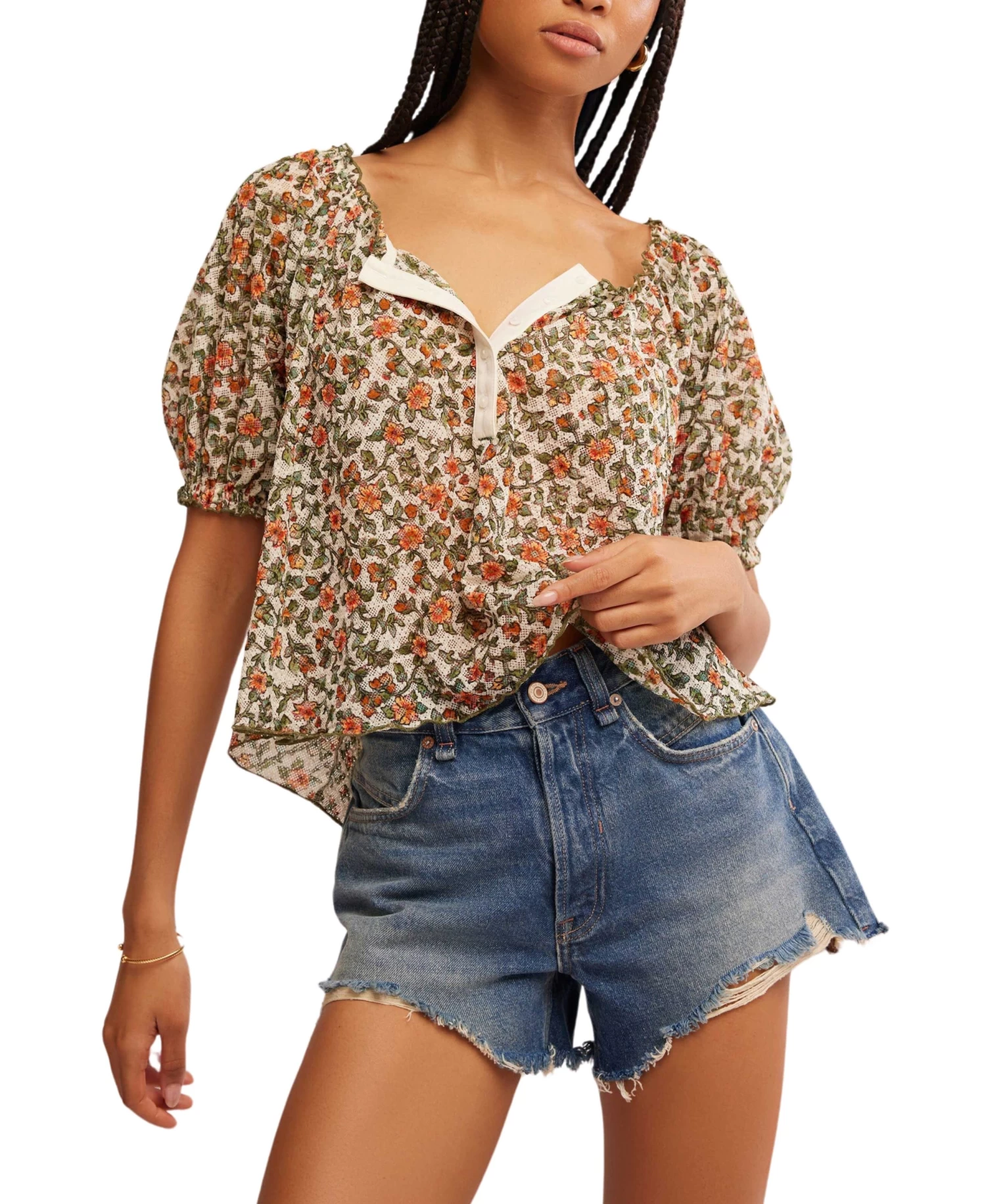 FREE PEOPLE Astra Peasant Top In Daisy