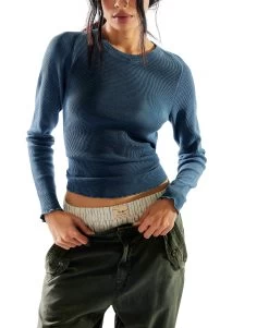 FREE PEOPLE Easy Does It Tee In Blue