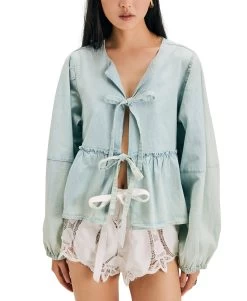 FREE PEOPLE Denim Brunch Babe Blouse