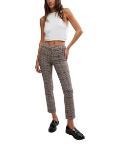 FREE PEOPLE Molly Plaid Slim Pant In Neutral