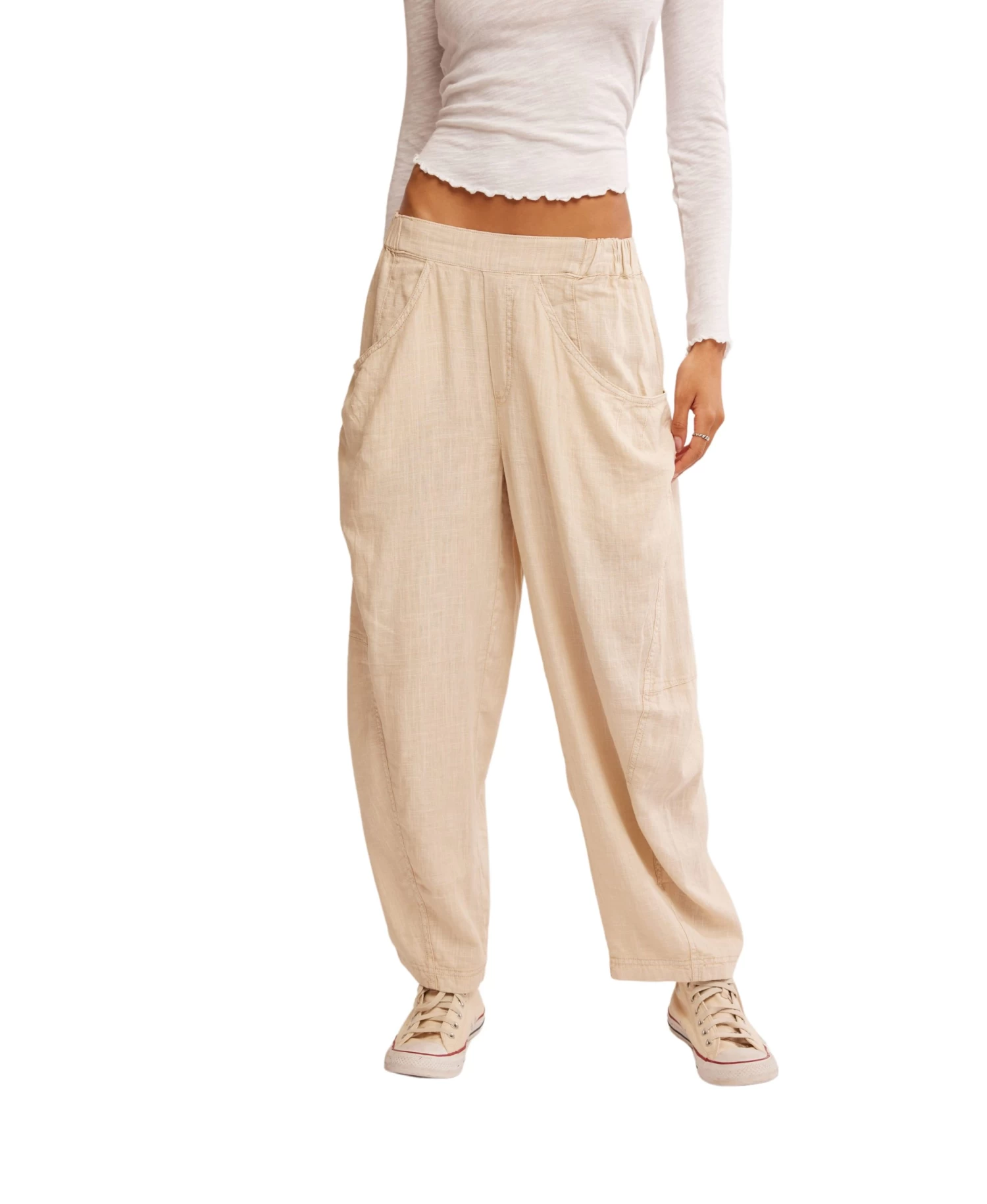 FREE PEOPLE High Road Pull On Barrel Pants In Birch - Image 2