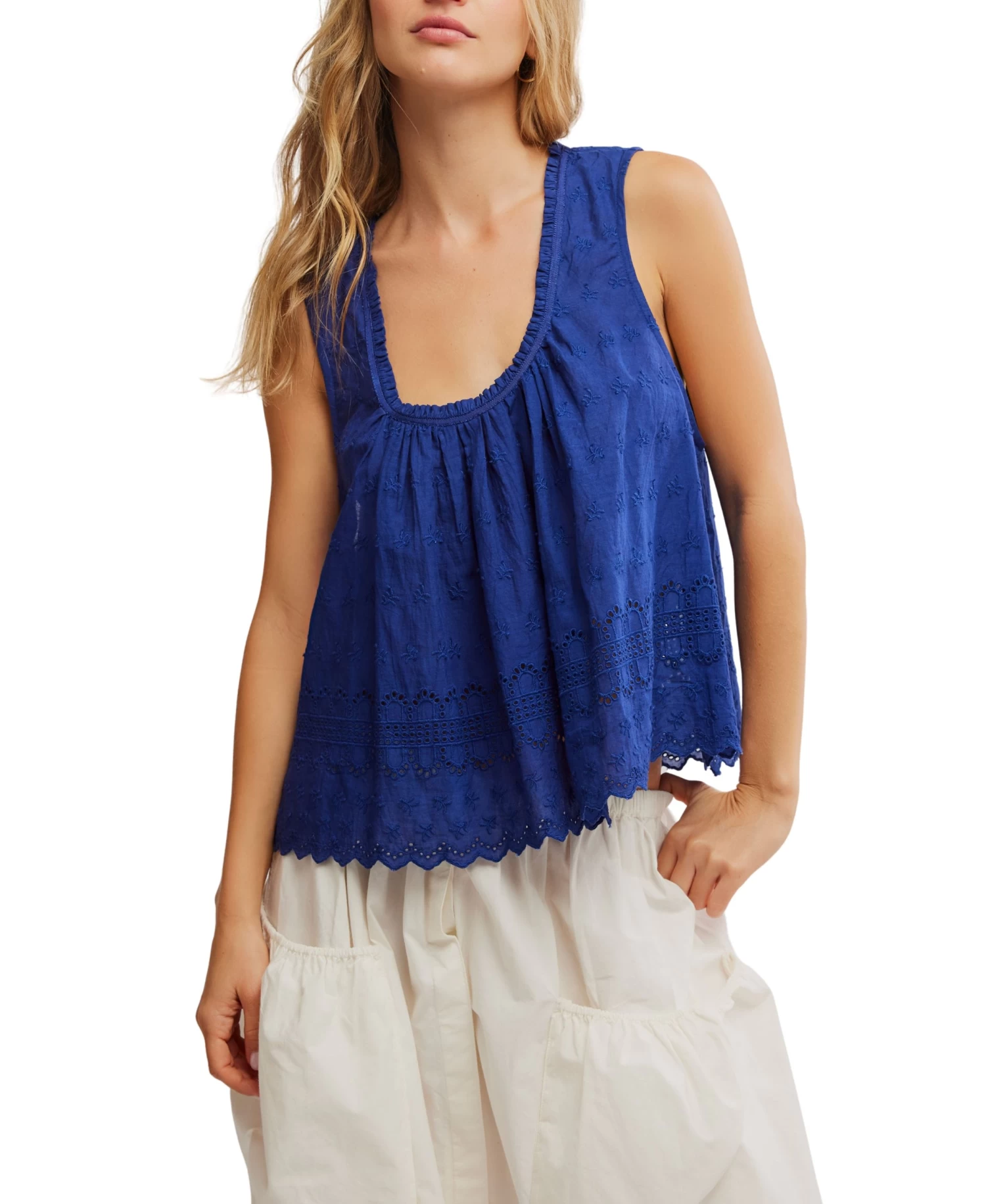 FREE PEOPLE Bellwether Blue Marina Eyelet Tank