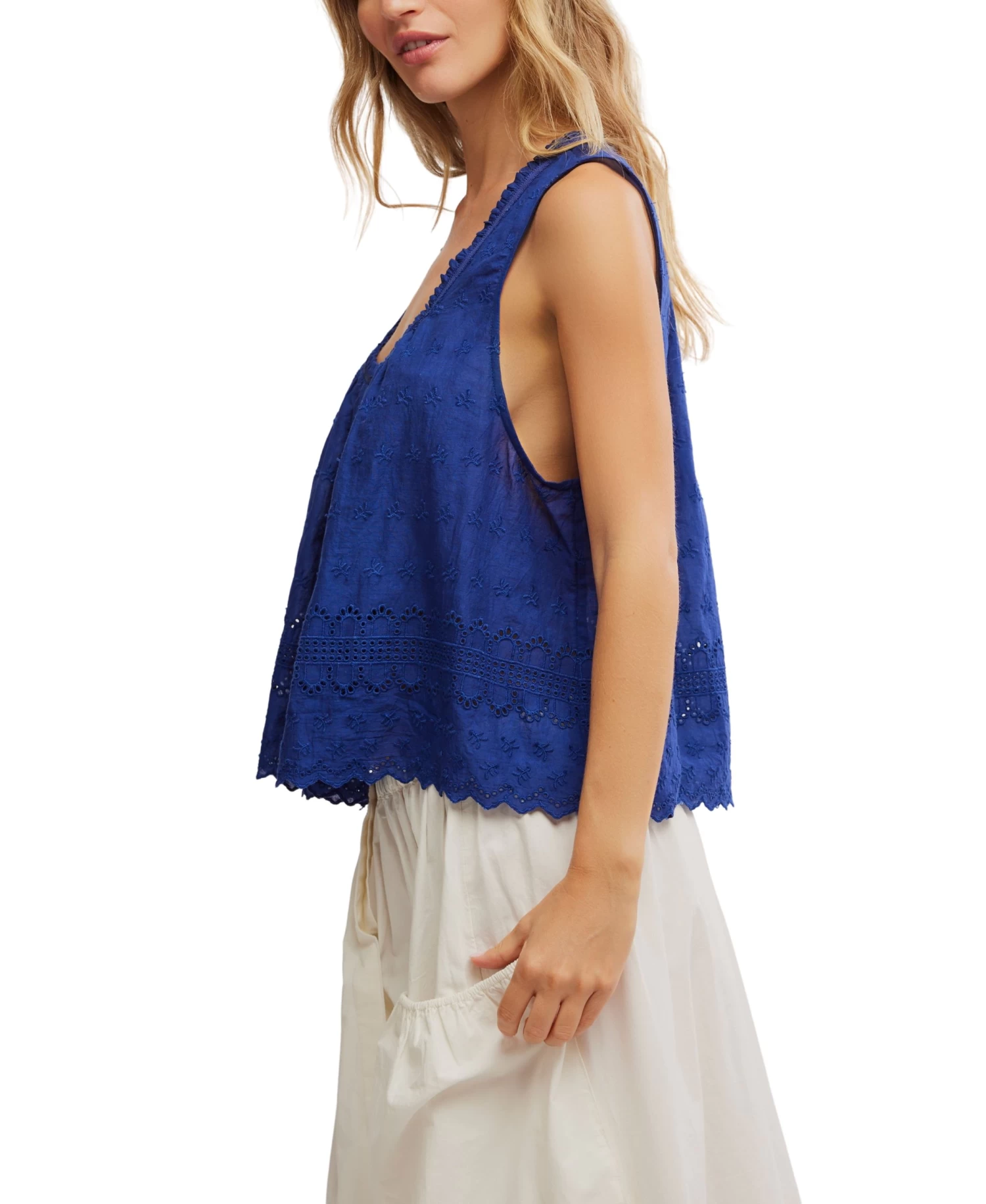 FREE PEOPLE Bellwether Blue Marina Eyelet Tank - Image 2