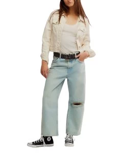 FREE PEOPLE Deep Trance Dropped Boyfriend Jean In Bleached Out