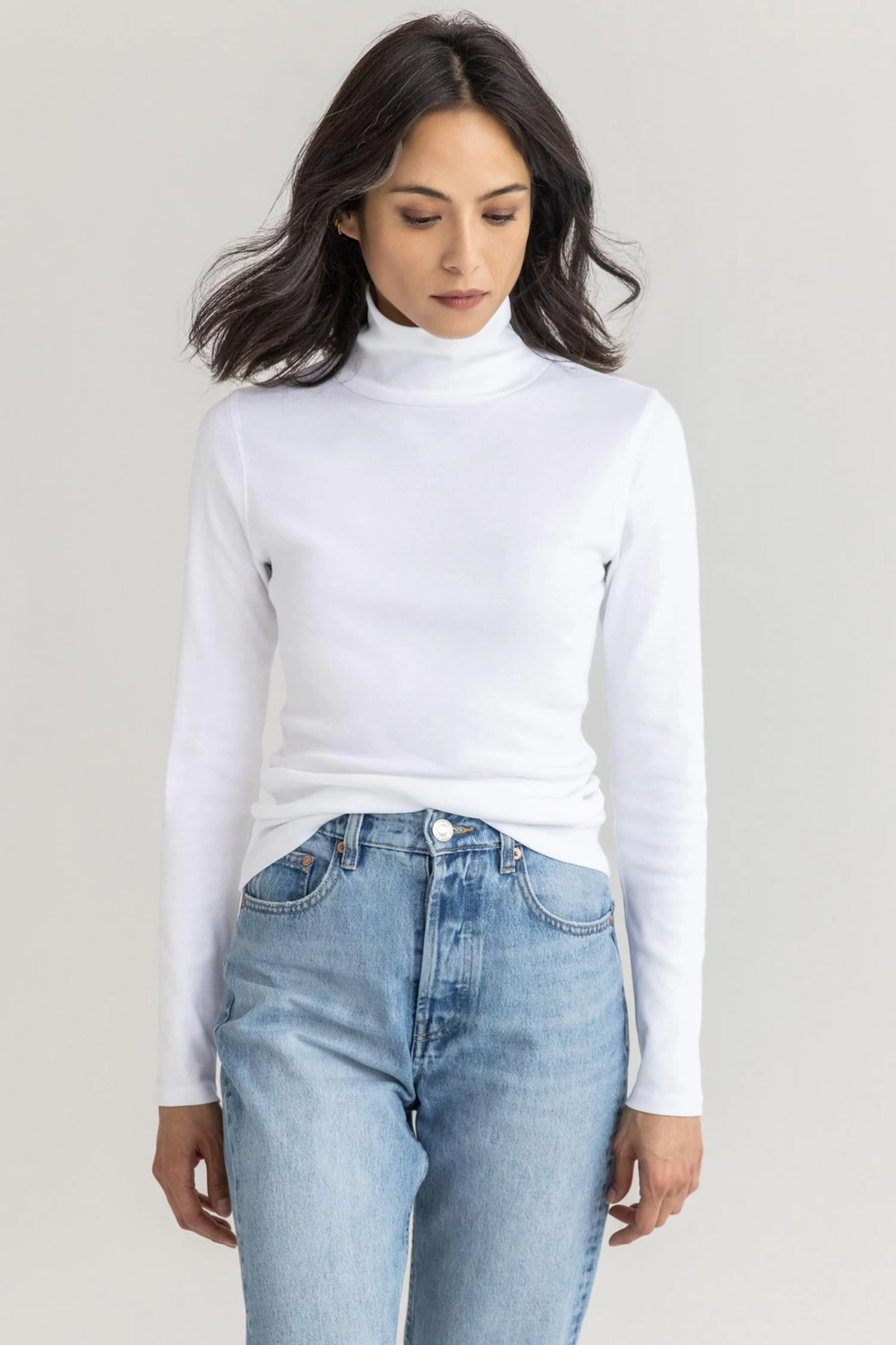 Long Sleeve Turtle Neck Tee In White - Image 2