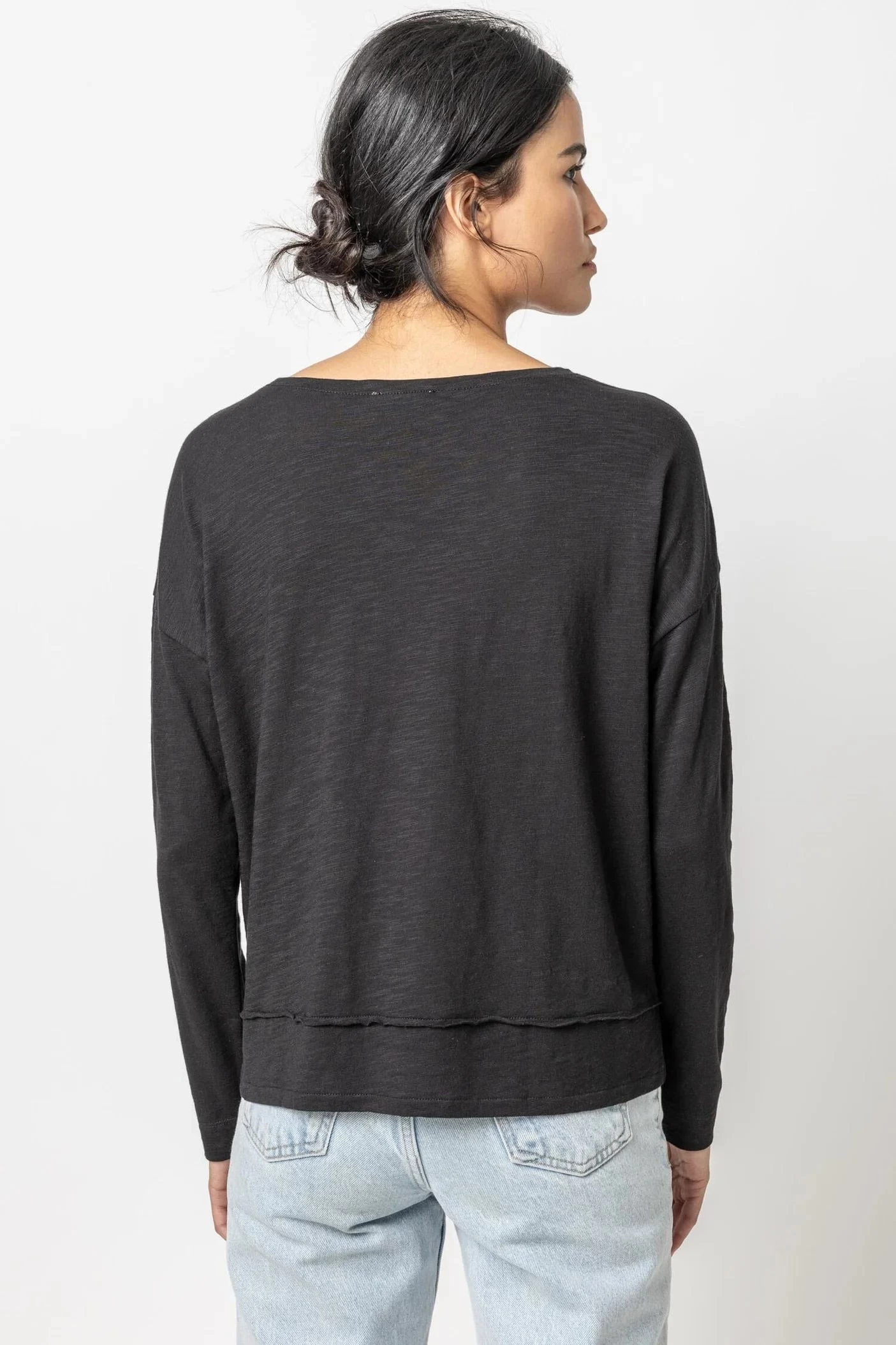 Wide Hem Boatneck Top In Black - Image 2