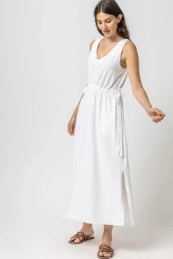 Drawcord Waist Maxi Dress In White