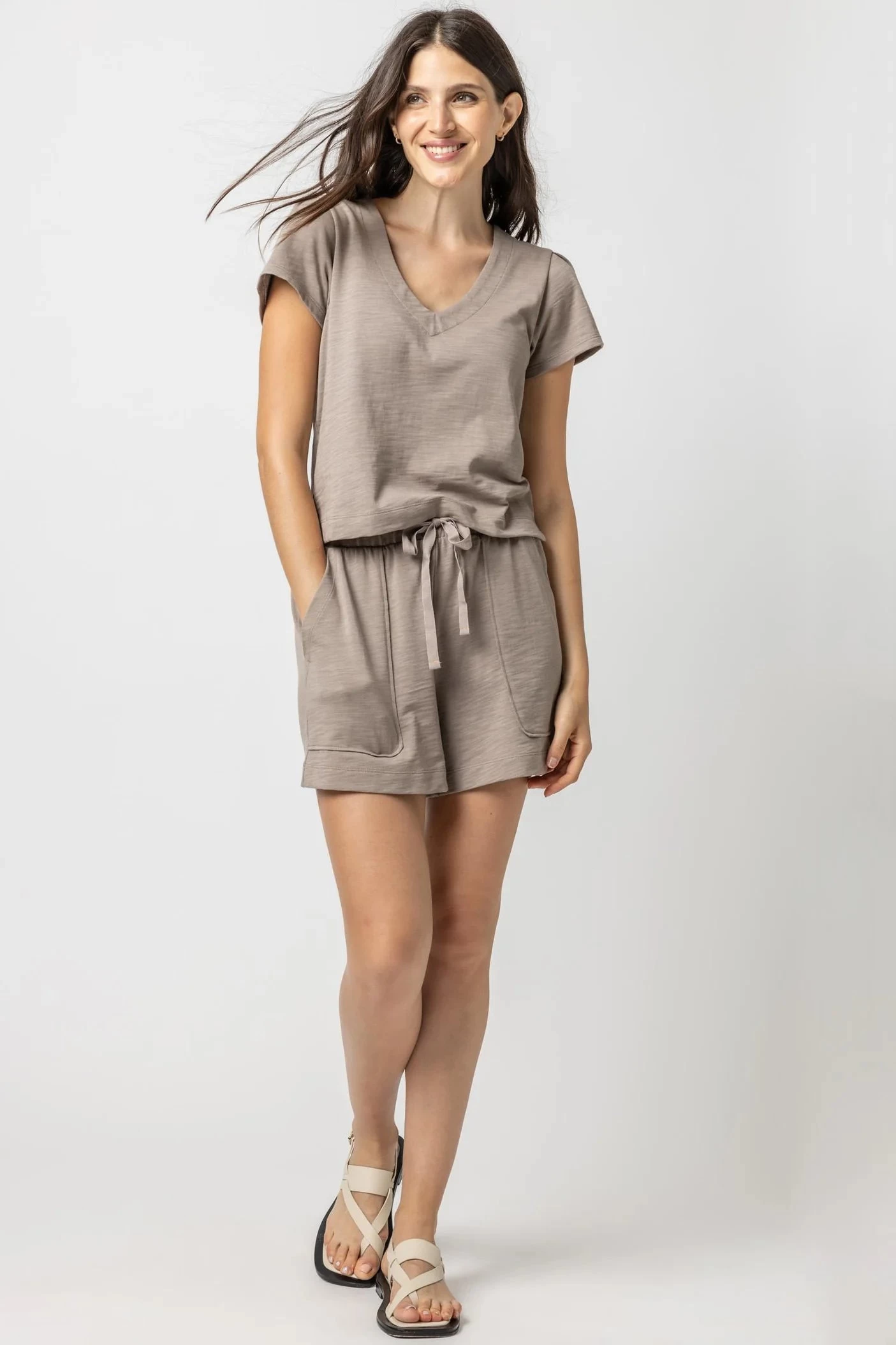 Elastic Waist Shorts In Driftwood - Image 3