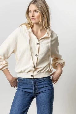 Button Front Hoodie In Talc