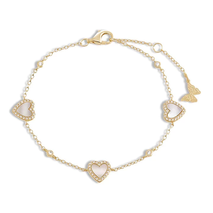 Multi Heart Stone Bracelet - Mother Of Pearl