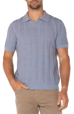 Blue And Peach Johnny Collar Sweater Knit