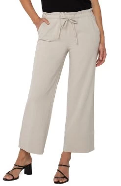Pull-on Tie Waist Wide Leg Ankle In Dusty Tan